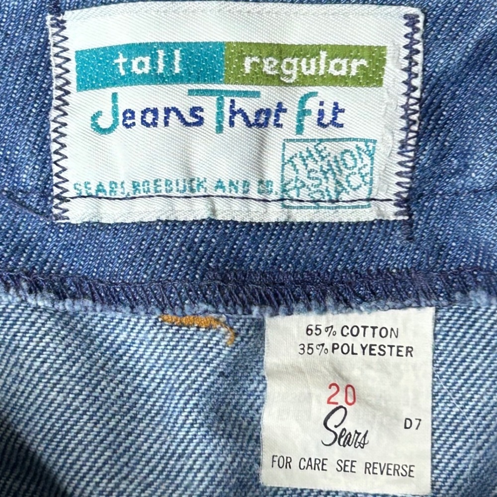 VTG Sears Jeans That Fit 20 Tall Regular‎ High Rise Blue Denim Straight Leg 70s - Picture 9 of 10